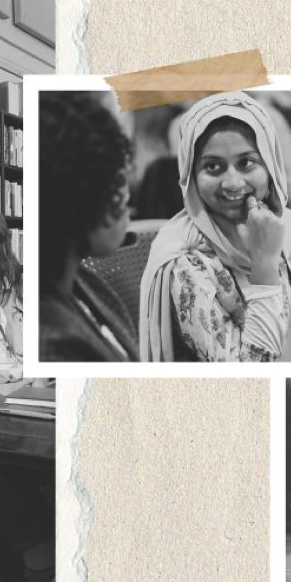 Snapshots of people speaking are on a virtual bulletin board