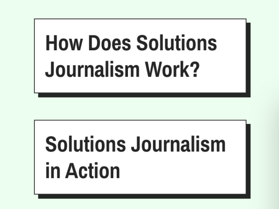 The SoJo Explained website shares information about topics like how does solutions journalism work and solutions journalism in action