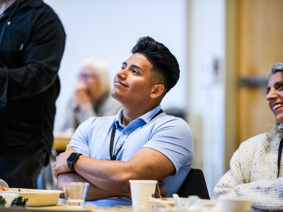 Mathew Miranda and Emilie Stigliani of The Sacramento Bee participate in the Climate Changes Everything conference in New York City in September 2023.