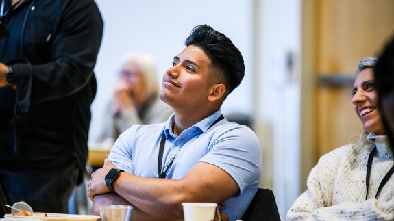 Mathew Miranda and Emilie Stigliani of The Sacramento Bee participate in the Climate Changes Everything conference in New York City in September 2023. 